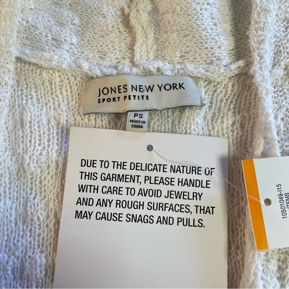 Jones New York Women's Short Sleeve Open Front White Sweater Size PS - Picture 8 of 10